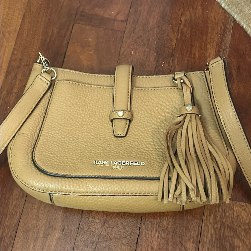 Karl Lagerfeld Beige Crossbody Bag with Tassel - Picture 1 of 8